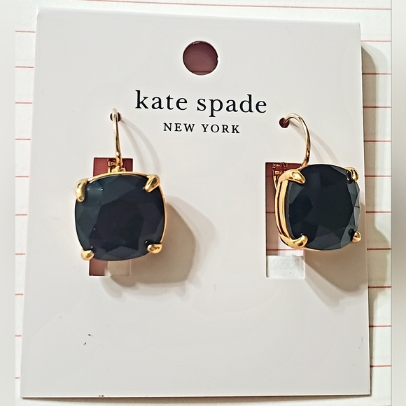 Kate Spade 14k gold plated, faceted, jet black stone, Drop, Leverback Earrings - Picture 2 of 3